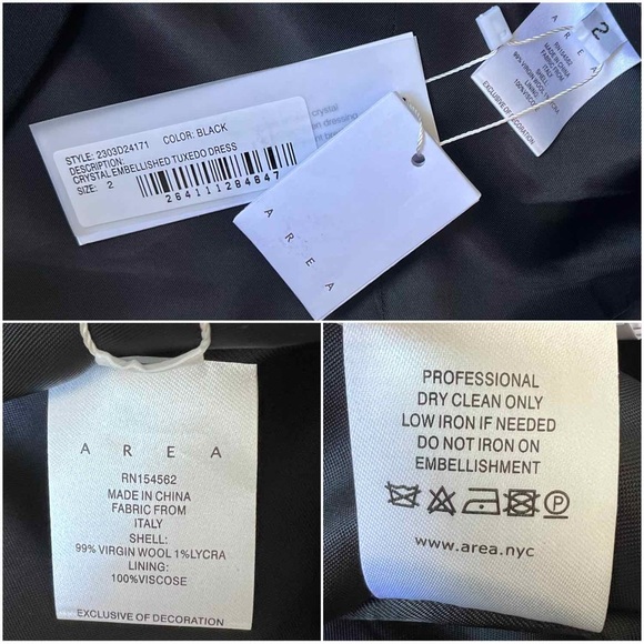 ❌SOLD❌AREA Crystal Embellished Virgin Wool Tuxedo Dress in Black, Size 2, NWT - Picture 16 of 17